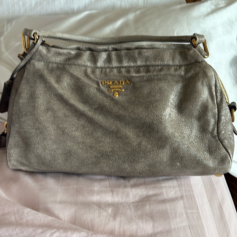 Prada Gray Shoulder Bag with Gold Hardware